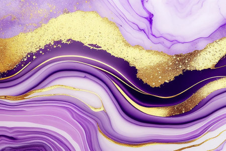 Luxury purple and gold watercolor marble background with glitter dust. alcohol ink drawing effectの素材