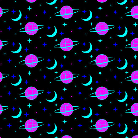 Acid cosmos psychedelic groovy pattern on black background. Retro print for graphic tee in y2k...