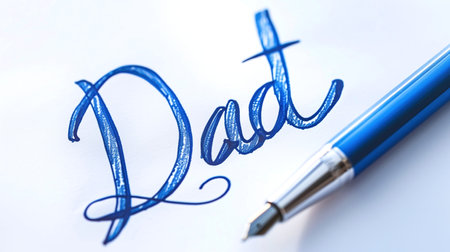 Blue ink handwritten dad calligraphy, perfect for Father's Day cards, banners, and promotional materialsの素材