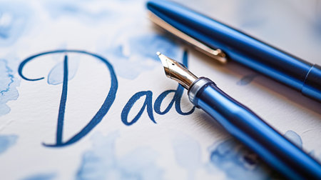 Elegant Father's Day card with calligraphy and fountain pen, perfect for greeting cards, gift notes, and holiday marketingの素材