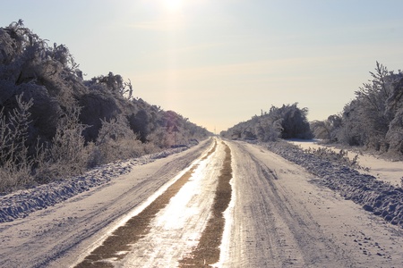 Winter landscape, the routeの写真素材