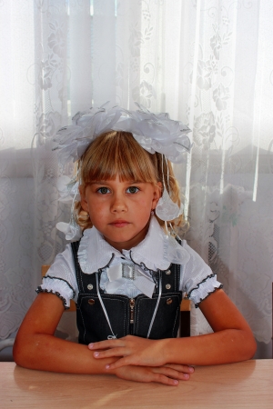 First grader at a school deskの写真素材