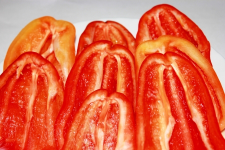 Pepper on a white background sliced ??in halfの写真素材
