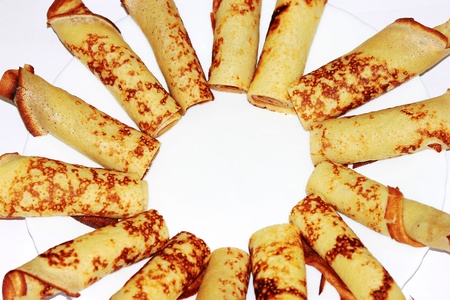 Maslenitsa Blinchiki on a plateの写真素材