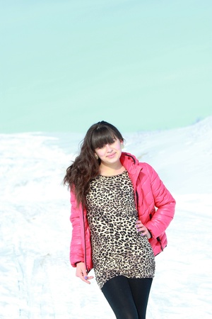 A young girl is breathing fresh airの写真素材
