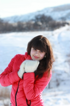 Blinnovolosaya young girl in winter forestの写真素材