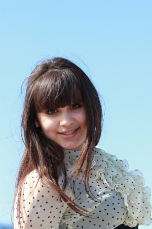 Portrait of the young long-haired girlの写真素材