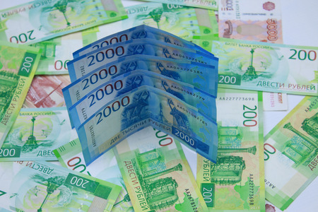Background of new Russian banknotesの写真素材