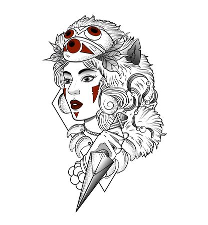 beautiful girl in a mask with a stone knifeのイラスト素材