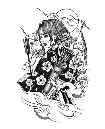 japanese geisha in fox maskのイラスト素材
