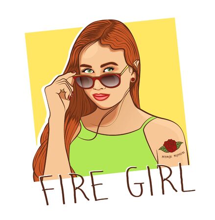 beautiful girl with a tattoo and glassesのイラスト素材