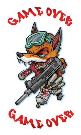 a fox with a machine gun in his paws draws graffitiのイラスト素材