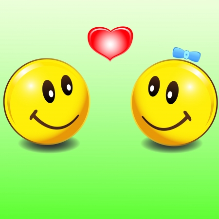 Two smiles loving each other on a green backgroundのイラスト素材