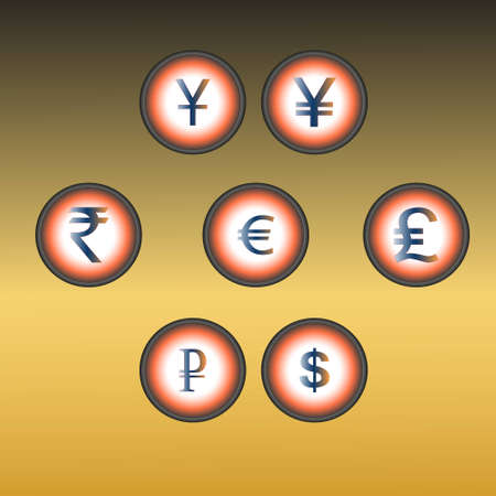 Six buttons with various signs on moneyのイラスト素材