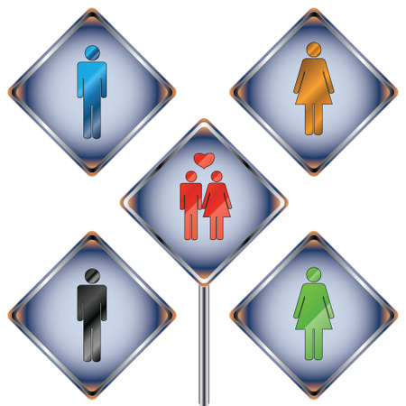 Five different signs on men and womenのイラスト素材