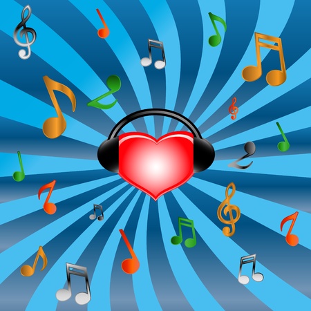 Heart and music on a multi-colored background with notesのイラスト素材