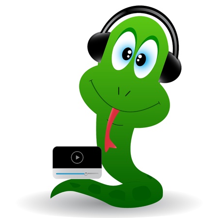 Cub of a snake in earphones and with a playerのイラスト素材