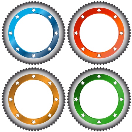 Four multi-colored stickers located on a white backgroundのイラスト素材