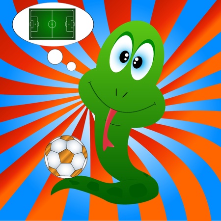 Snake with a football on an original backgroundのイラスト素材