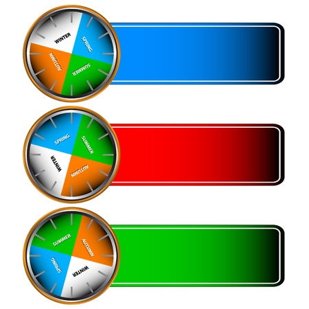 Three multi-colored forms with icons of four seasonsのイラスト素材