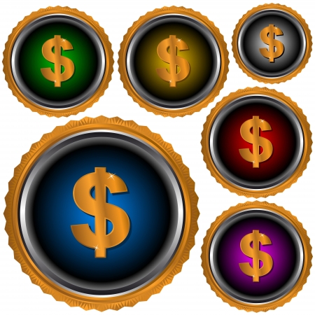 Six icons dollar of different color.のイラスト素材