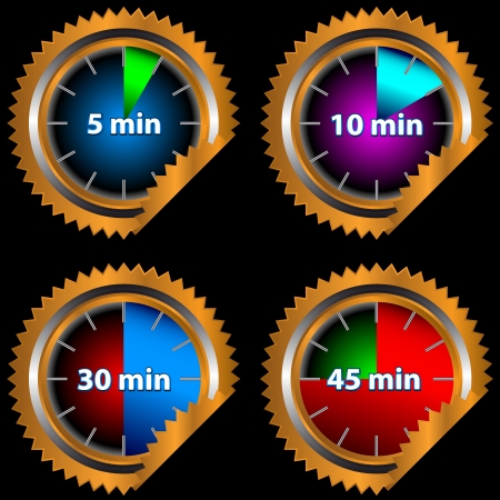 Unique icons of hours with five, ten, thirty and forty five minutes
 のイラスト素材