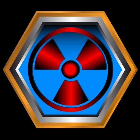 Red radiation round sign on a blue iconのイラスト素材
