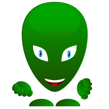 Green alien in unique style on a white background