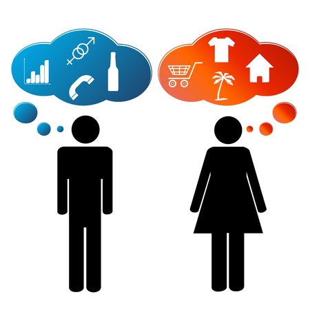 Thinking men and women concept on a white backgroundのイラスト素材