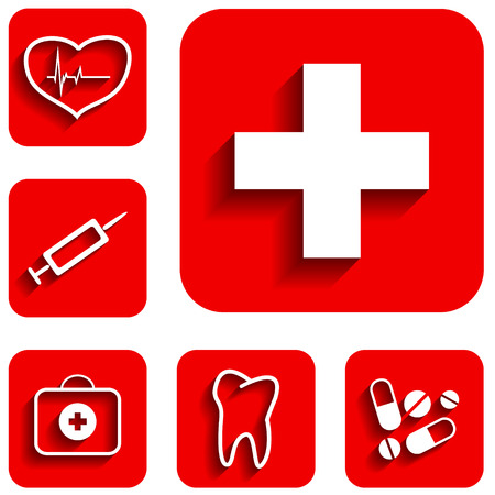 New medicine red icons set. Vector illustrationのイラスト素材