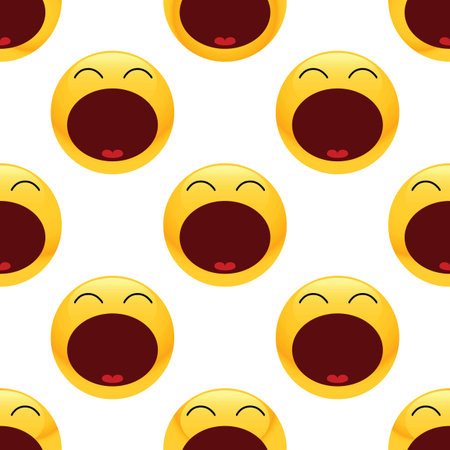 Vector tired emoticon repeated on white backgroundのイラスト素材