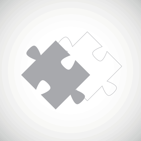 Grey image of puzzle piece and its contour, on white gradient backgroundのイラスト素材