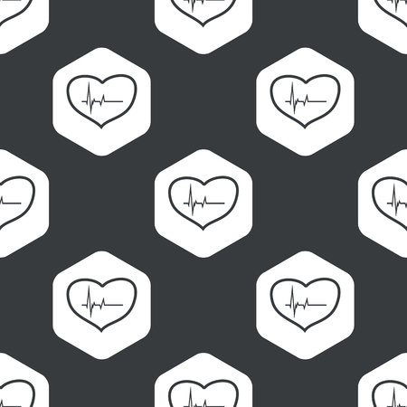 Image of heart with cardiogram in hexagon, repeated on blackのイラスト素材
