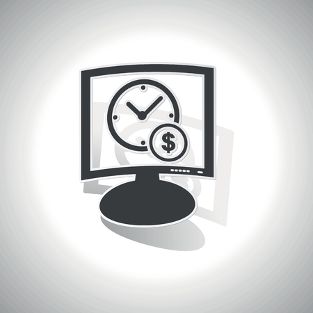 Curved monitor with image of clock and dollar symbol and shadow, on whiteのイラスト素材