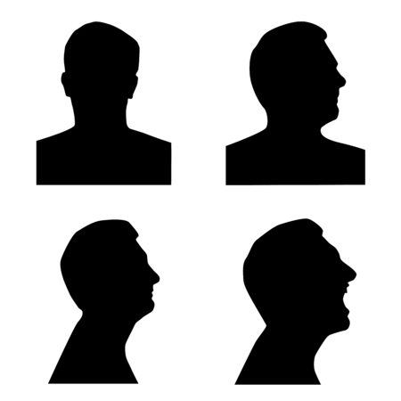 Profile silhouette set, man head in various positions, black, isolated on whiteのイラスト素材