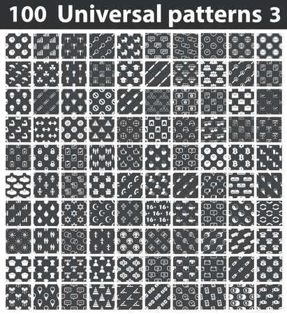 Universal patterns set 3, white images on black backgroundのイラスト素材