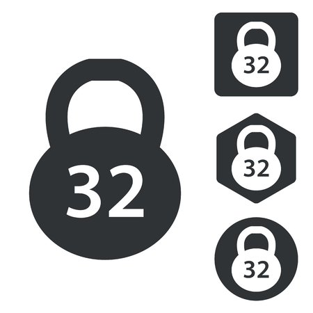 Dumbbell icon set, monochrome, isolated on whiteのイラスト素材