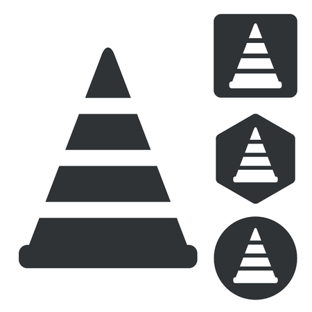 Traffic cone icon set, monochrome, isolated on whiteのイラスト素材
