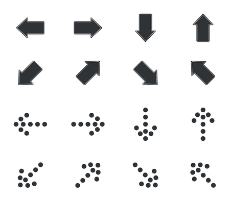 Arrow icon set, simple and dotted black arrows, on white backgroundのイラスト素材