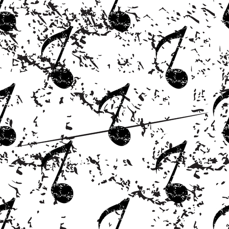 Eighth note pattern, grunge, black image on white backgroundのイラスト素材