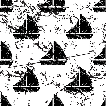 Sailing ship pattern, grunge, black image on white backgroundのイラスト素材