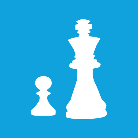 Chess icon, simple white image of pawn and king, isolated on blue backgroundのイラスト素材