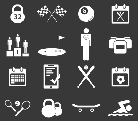 Sport icon set 4, simple white image on black backgroundのイラスト素材