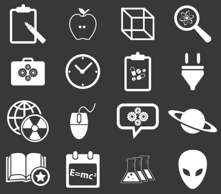 Science icon set 3, simple white image on black backgroundのイラスト素材