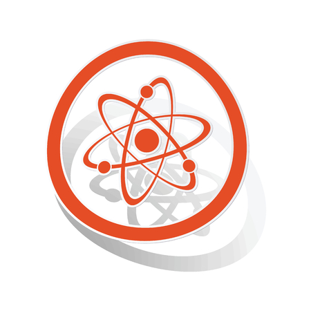Atom sign sticker, orange circle with image inside, on white backgroundのイラスト素材
