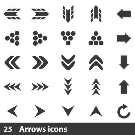 25 arrows icons set. Simple black pictograms isolated on a whiteのイラスト素材