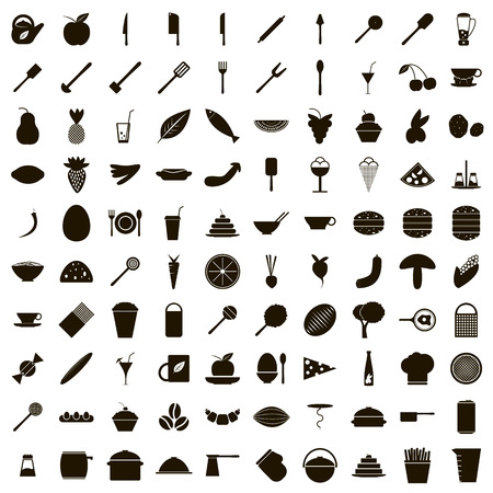 100 food icons set in simple style on a white backgroundのイラスト素材