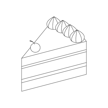 Cake icon in isometric 3d style isolated on white background. Piece of cake with cream and cherryのイラスト素材
