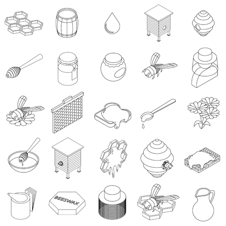 Beekeeping icons set in isometric 3d style on a white backgroundのイラスト素材