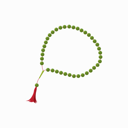 Green muslim prayer beads with red tassel icon in cartoon style isolated on white backgroundのイラスト素材